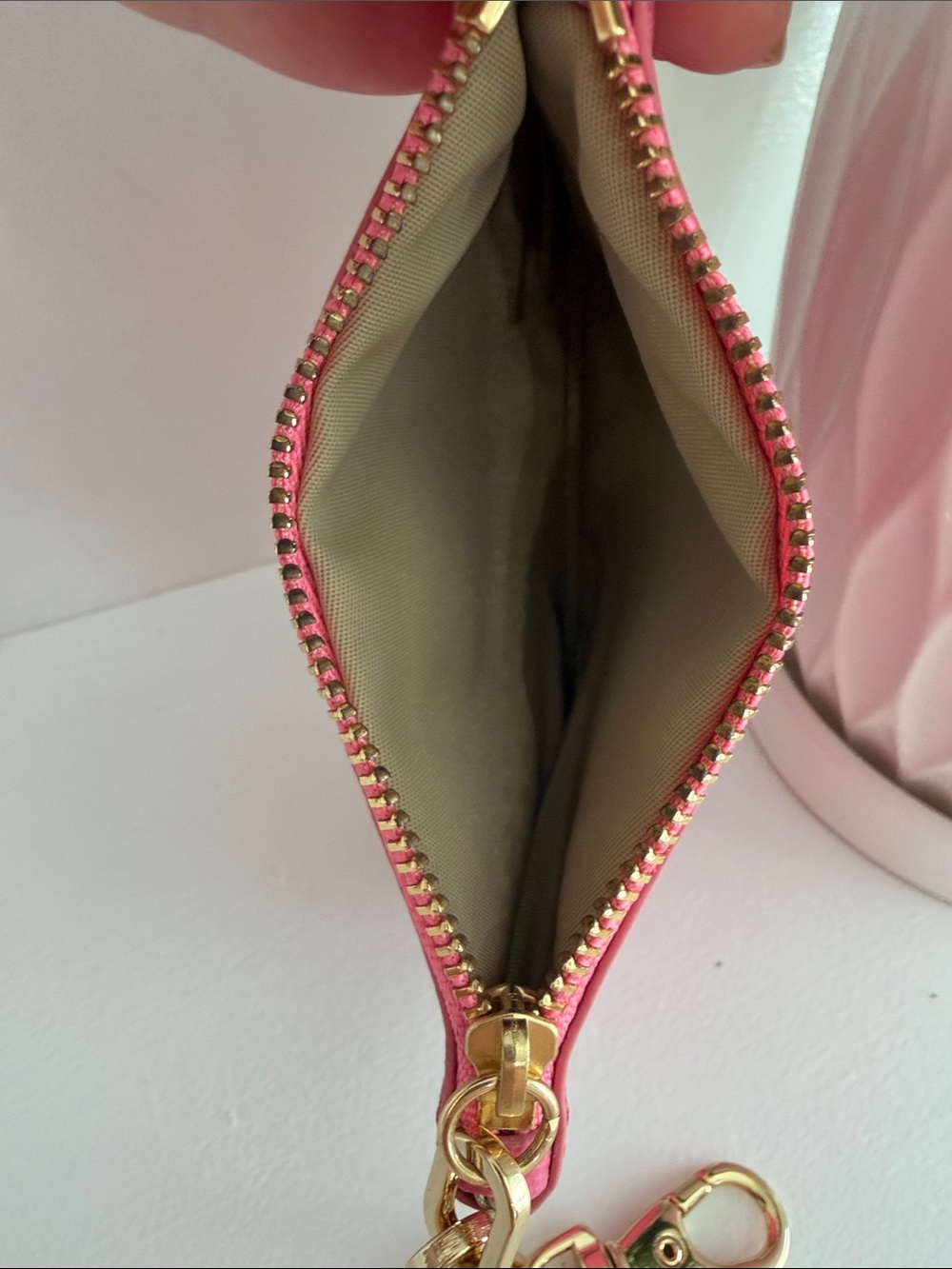 Tory Burch Hot Pink Saffiano Leather Key Pouch with Gold Chain - Picture 4 of 6
